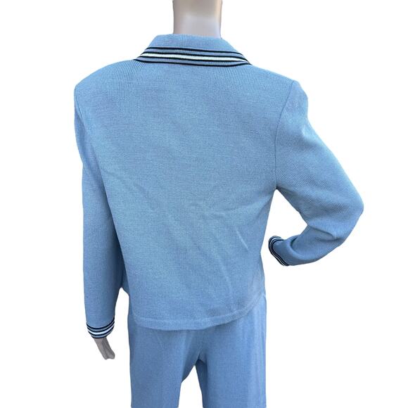 St. John 8 M 6 Santana Knit 3pc Pant Suit Set Light Blue Jacket Tank Pants - Picture 16 of 16
